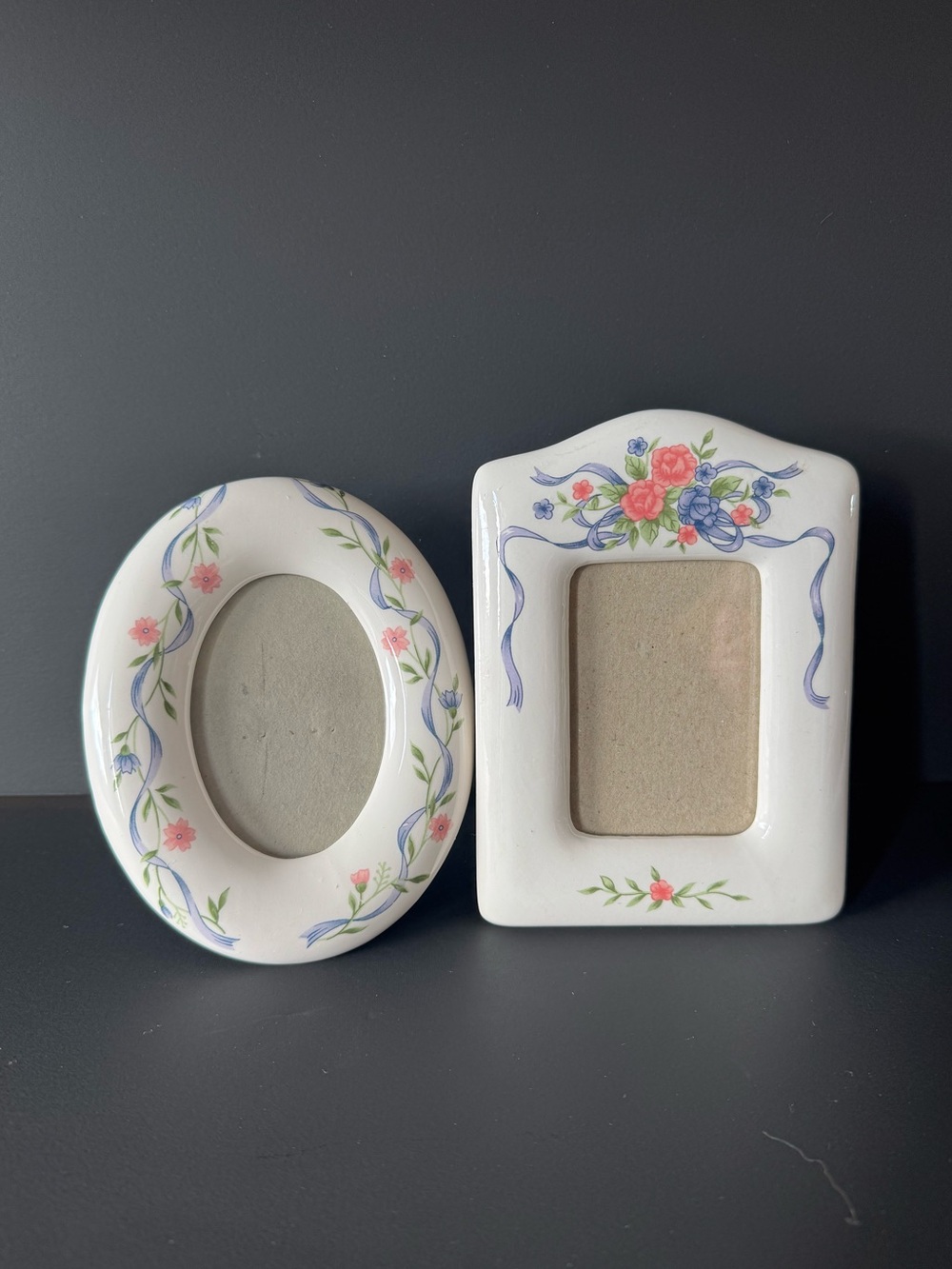 Vintage 1980s Ceramic Floral Picture Frames Set of 2